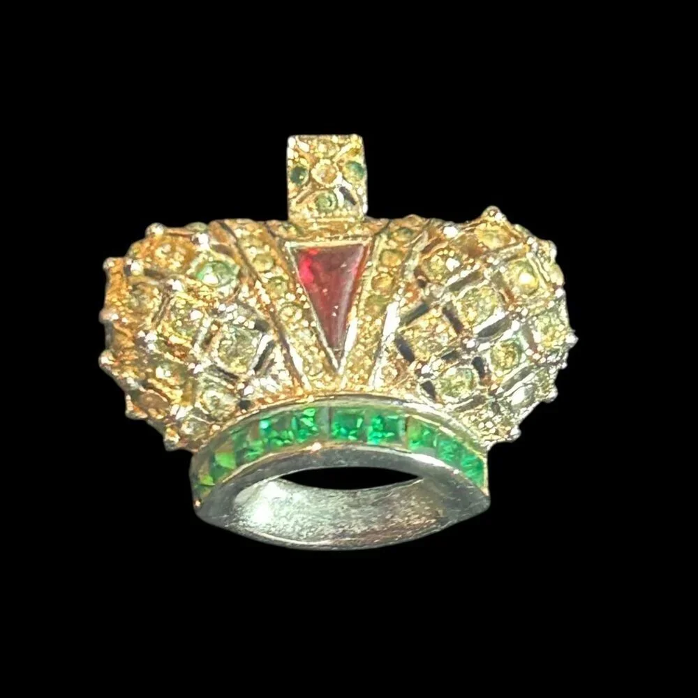 Coro Vintage Jeweled Coronation Crown Pin Brooch